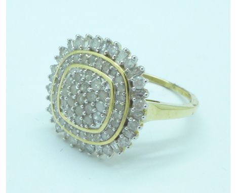 A 9ct gold and diamond ring, approximately 1 carat diamond weight, 3.9g, P