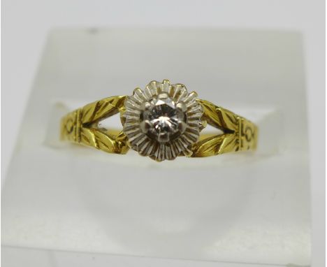 An 18ct gold and diamond ring, 3.6g, N