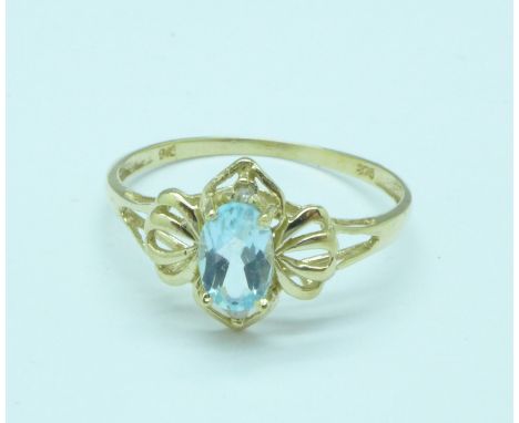 A 9ct gold, topaz and diamond ring, 1g, O