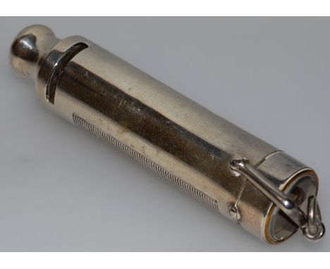 A VICTORIAN SILVER BOSUNS WHISTLE, the end with a compass. London 1894 Maker: F.E.