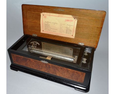 A GOOD 19TH CENTURY SWISS MUSICAL BOX by GEO. BAKER & CO., GENEVA, SWITZERLAND, No. 15444, playing 8 airs in an ebony and wal
