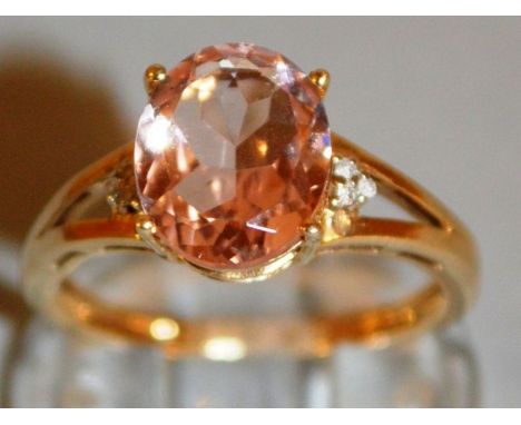 A SUPERB LARGE MORGANITE DRESS RING set in 9ct gold.