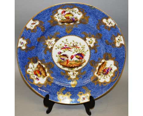 A LARGE SAMSON OF PARIS CIRCULAR CHARGER with blue scale ground and painted vignettes of birds and insects Square mark in blu