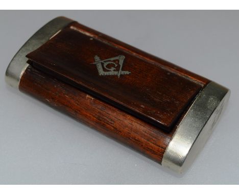 A MASONIC RECTANGULAR DOUBLE SNUFF BOX with plated ends and Masonic emblem 3.25ins.