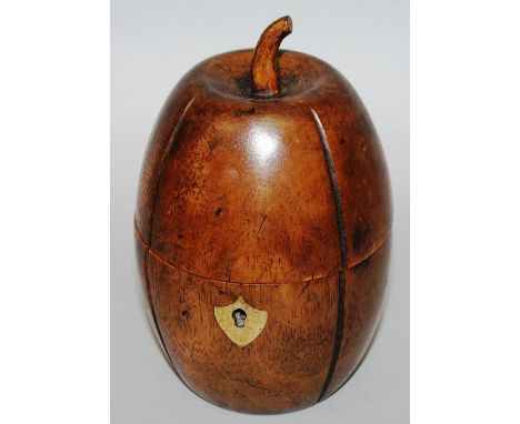 A MELON SHAPED TREEN TEA CADDY with lift up lid. 6ins high.