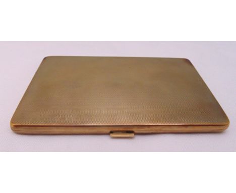 9ct gold engine turned cigarette case in leather fitted cover, approx total weight 145g