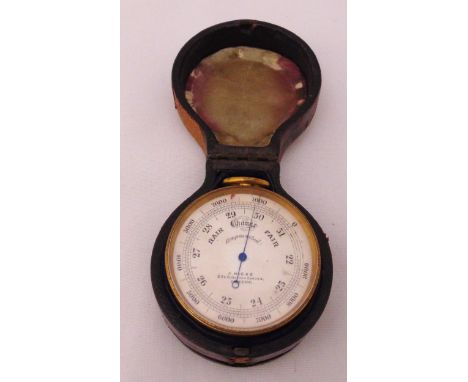 J. Hicks of Hatton Garden London leather cased travel barometer and compass