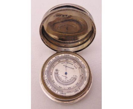 Mappin and Webb hallmarked silver cased travel barometer and thermometer, London 1931