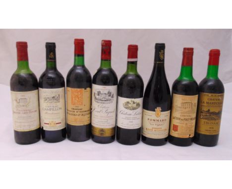 Eight bottles of French red wine to include Chateau Latour du Haut Moulin 1975, Chateau la Merechale Fransac 1976, Chateau La