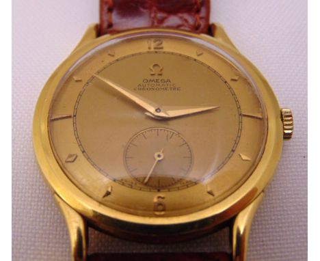 Omega Chronometer gentlemans wristwatch on replacement leather strap, tested 18ct gold