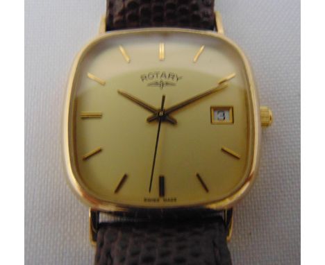 Rotary gentlemans wristwatch on replacement leather strap, tested 9ct gold