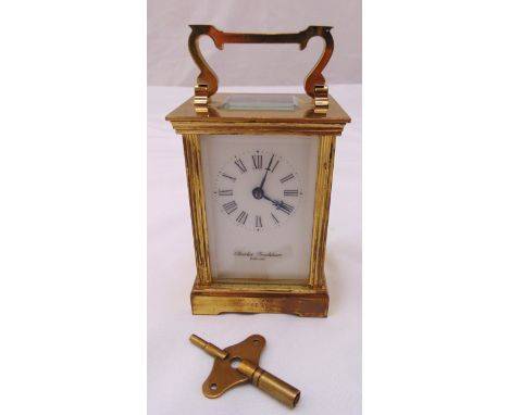 Charles Frodsham brass carriage clock with white enamel dial and Roman numerals to include key, 12cm (h)