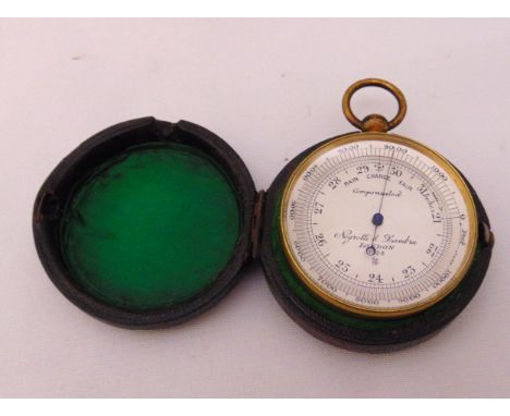 Negretti and Zambra London travel barometer and compass in fitted leather case