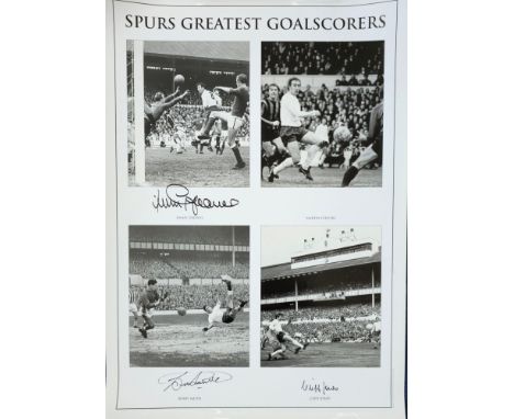 Footballers, Multi signed Jimmy Greaves, Bobby Smith & Cliff Jones black & white Print 'SPURS Greatest Goalscorers'. 23.5x16.