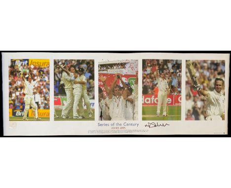 Cricketer, Michael Vaughan, OBE signed cricket print Ashes 2005. Approx. 27.5x10 Inch. Good condition. All autographs come wi