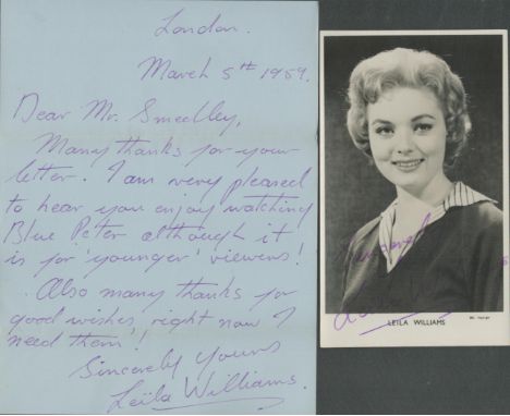 Leila Williams signed 6x4 inch vintage black and white promo photo with accompanying ALS dated 5th March 1959. Good condition