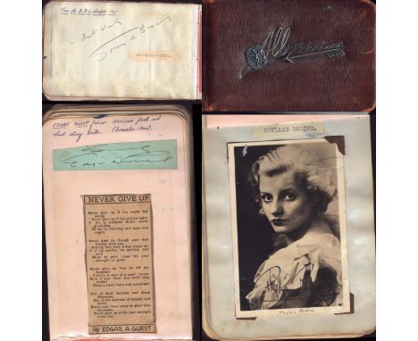 Vintage autograph book including signatures of Edgar Guest, Phyllis Robins, Hope Braine, Jeanne De Casalis and more. May yiel
