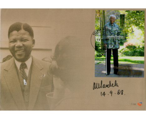 Nelson Mandela signed FDC single stamp plus single postmark 18 Jul 08. Happy 90th Birthday, Madiba. Was a South African anti-