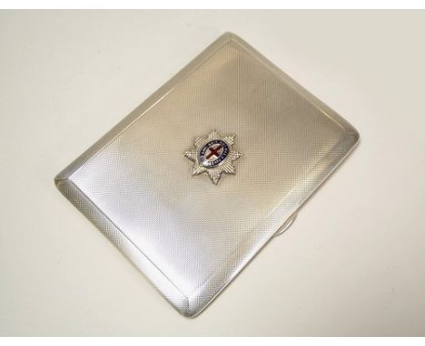 CIGARETTE CASE.
An engine turned silver cigarette case with the insignia of the Coldstream Guards. Apparently unused. Chester