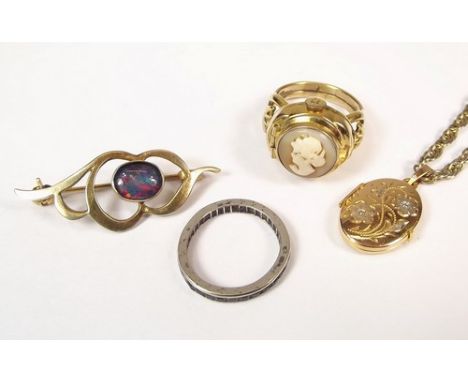 WATCH RING ETC.
A Rotary, cameo set watch ring, an eternity ring & two other pieces.