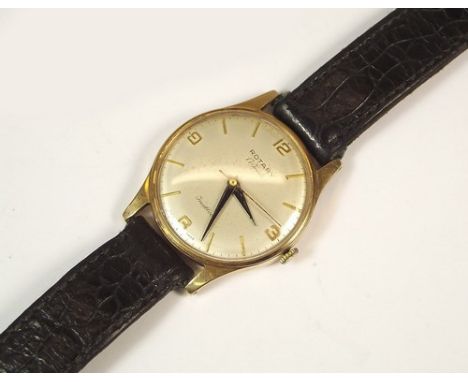 ROTARY WATCH.
A gentleman's 9ct. gold cased Rotary wristwatch, with leather strap.