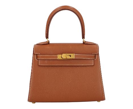HERMÈS VINTAGE Handtasche "MINI KELLY 19". Koll. 1996. Epsom Leder in Gold (Hellbraun) mit vergoldeter Hardware. Klassischer 