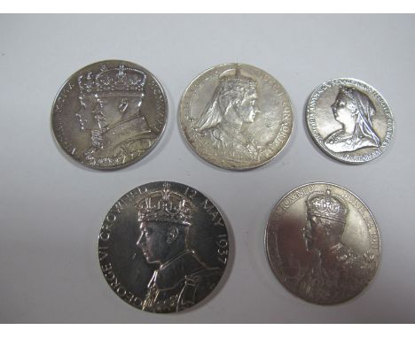 Silver Medals, for Victoria's Diamond Jubilee, Edward VII Coronation, George V Coronation and Silver Jubilee and George VI Co