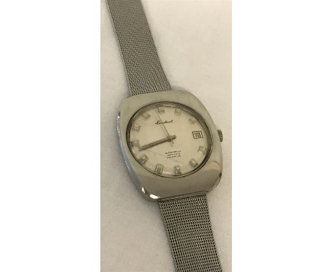 A men's vintage style wristwatch by Contact with stainless steel bracelet and case. Luminous hour markers, seconds hand and d