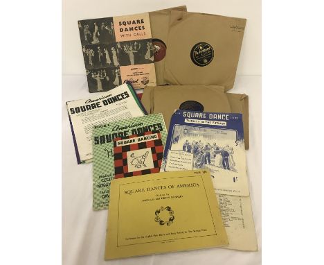 A collection vintage square dance sheet music and 78 records. To include: Clifffie Stone And His Square Dance Band, "Princess
