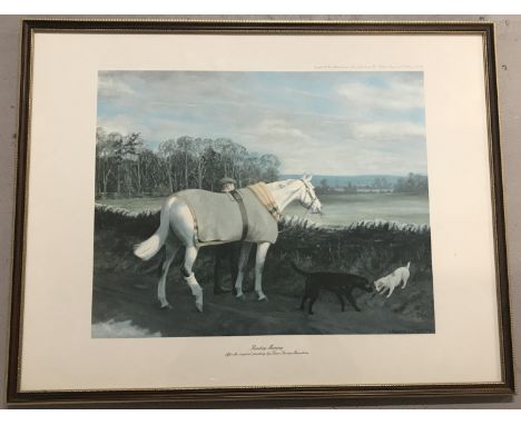 A large framed and glazed print entitled "Sunday Morning" by Leesa Sandys Lumsdaine.  Frame size approx. 58cm x 74.5cm.