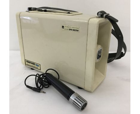 A vintage Toa Transistor shoulder megaphone in cream. Free standing and with shoulder strap. Model SPA-603W, complete with pl