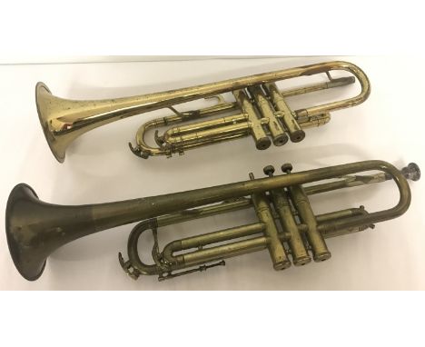 2 vintage brass trumpets for spares or repair. A Selmer, Invicta together with a Corton. 