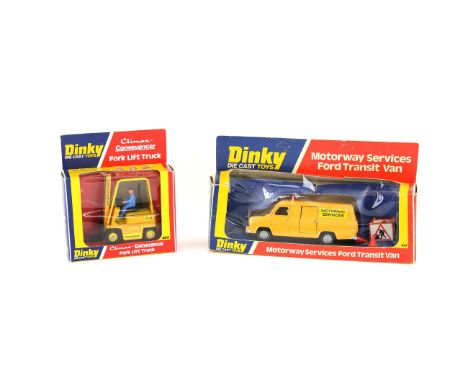 Dinky Die Cast Toys 404 Climax Conveyancer Fork Lift Truck and 417 Motorway Services Ford Transit Van, (boxed), (2),