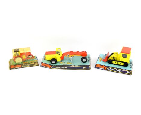 Dinky Toys 977 Shovel Dozer, 963 Road Grader, and 279 Aveling-Barford Diesel Roller, (boxed), (3),