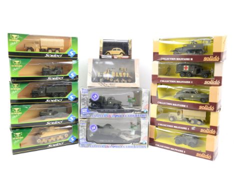 Selection of Solido and Atlas Editions military vehicles to include tanks and transport, (boxed),