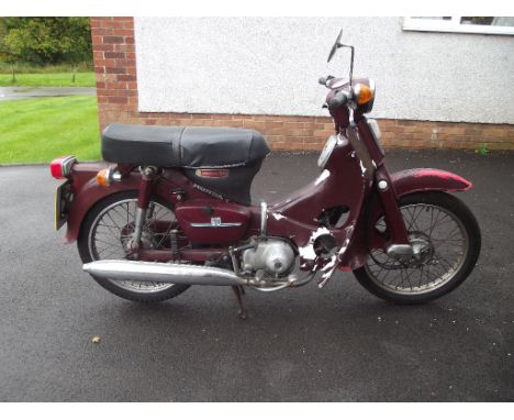 A 1984 Honda C90, registration number A72 EMY, frame number C905193737, red. This Honda has had a recent engine rebuild with 