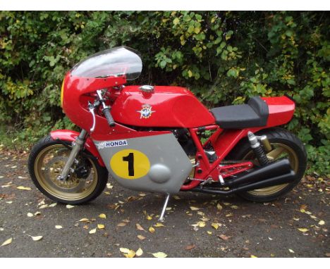 A 1995 Honda Super Four MV Agusta 500 GP replica, registration number N93 NWS, red and silver. The MV Agusta 500 GP replica w