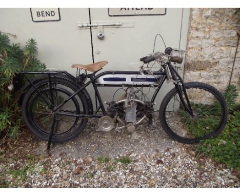 A 1913 Douglas 2 ¾ hp Model P, registration number SL 9786, frame number 12963, engine number 7233, silver and blue. This cha