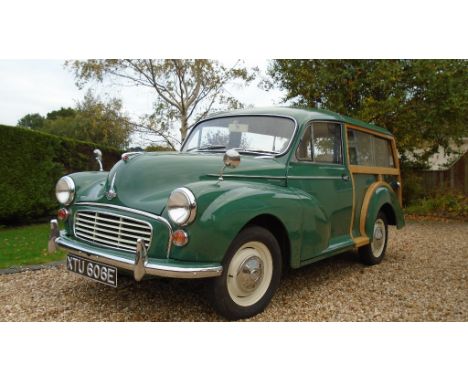 A 1967 Morris Minor Traveller, registration number XTU 606E, Almond green. This well maintained Traveller is believed to have