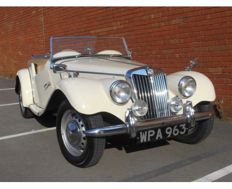 A 1954 MG TF 1250cc, registration number WPA 963, Old English white. The MG TF was launched at the 1953 Motor Show. In realit