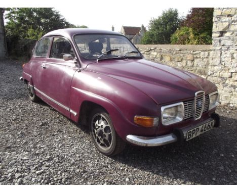 A 1971 Saab 96 LV4, registration number BPP 466K, chassis number 96722003482, engine number 218629, maroon. Introduced in 196