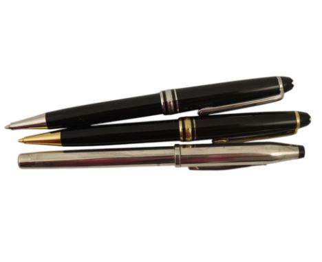 A Montblanc ballpoint pen, a Montblanc pencil and a Cross fountain penPLEASE NOTE:- Prospective buyers are strongly advised t