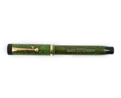 A Parker Duofold Lucky Curve Senior in jade greenPLEASE NOTE:- Prospective buyers are strongly advised to examine personally 