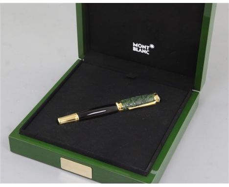 A Montblanc Qing dynasty limited edition fountain pen, with a Chinese jade cap crafted in the traditional style with the symb