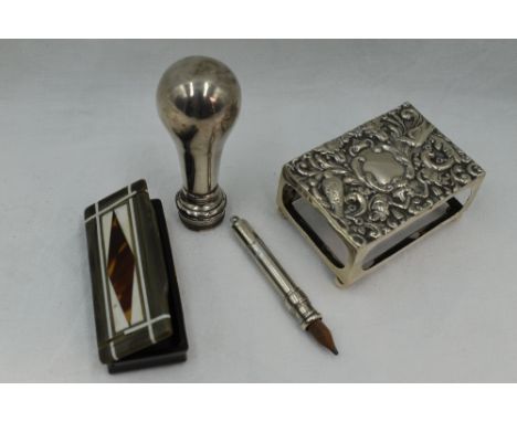 An Edwardian over sized match box cover having bird and scroll decoration, Birmingham 1901, Henry Matthews, an HM silver chat