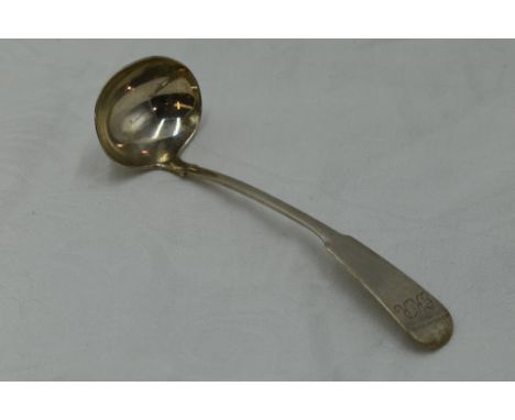 A Victorian Scottish provincial silver toddy ladle of fiddle back form bearing monogram GKR to terminal, Inverness, John MCra