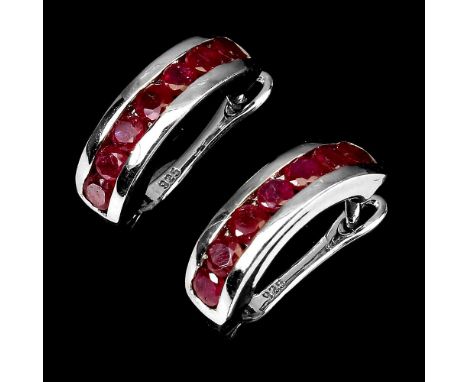 A pair of 925 silver chanel ruby set earrings, L. 1.8cm.
