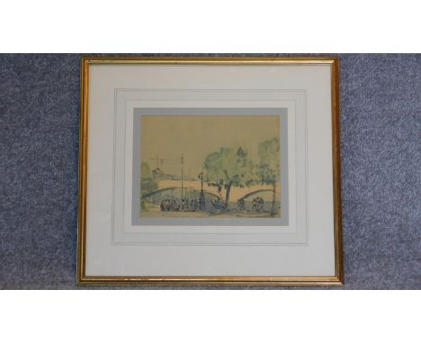 A framed ink sketch, Parisian scene. 49x54cm 