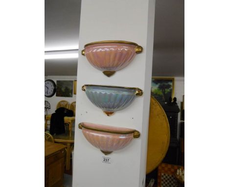 Two Sadler Ascot Pattern Lustrous Art Deco Ceramic Wall Pocket Vases
