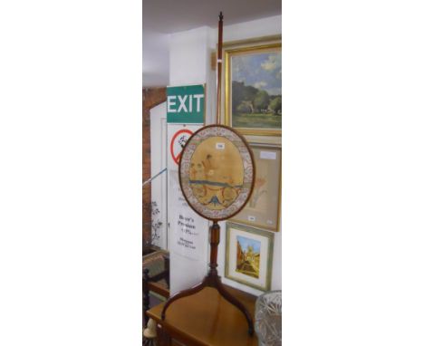 Regency mahogany fire screen and pole